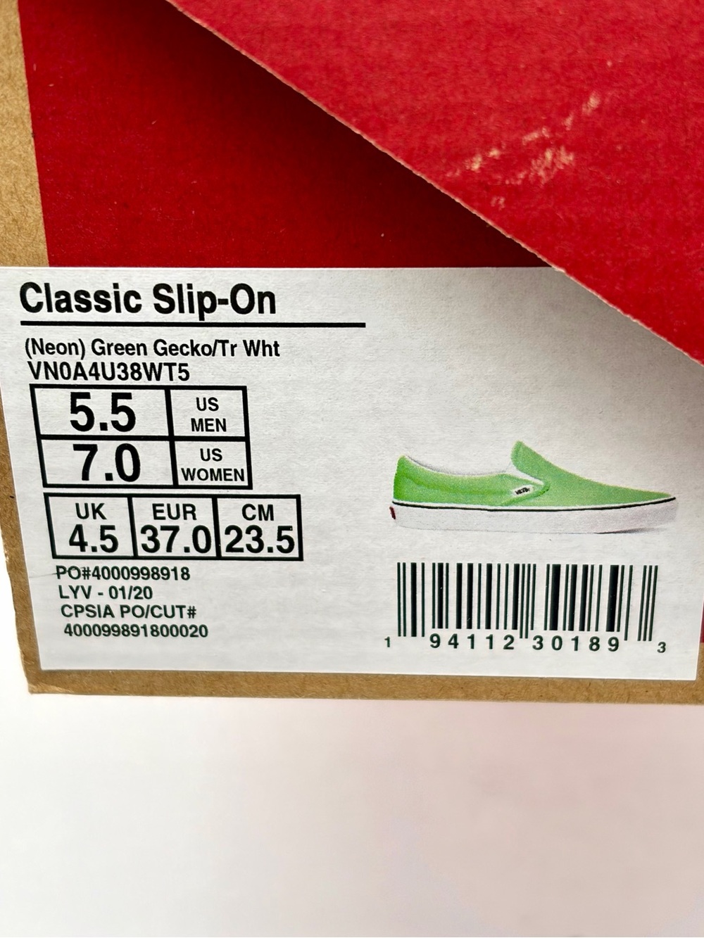 Vans Classic Slip-On Sneakers - Neon Green Women’s 7 - Picture 9 of 9